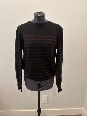 Steven Alan Women's Black and Brown Striped Cashmere Crewneck Sweater